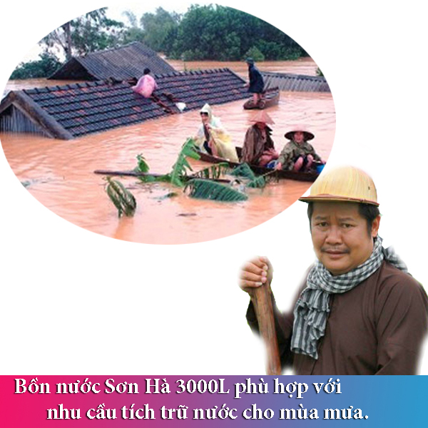 Bồn nước Sơn Hà 3000L phù hợp lưu trữ nước cho mưa lũ