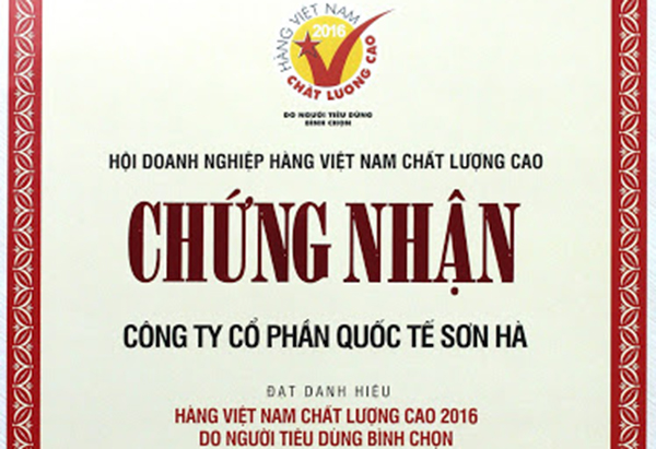 Thương hiệu Sơn Hà đạt danh hiệu hàng Việt Nam chất lượng cao năm 2016